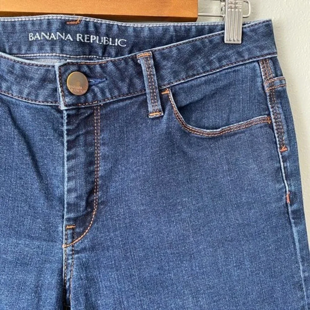 Banana Republic Skinny Fit Mid Rise Dark Wash Orange Stitch Jeans - Women's 28